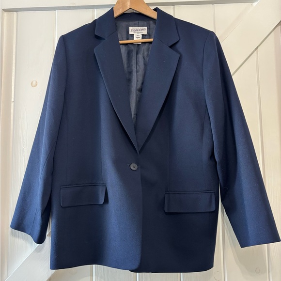 Pendleton USA 100% Virgin Wool Woman Navy Blazer Minimalist Plus Size 16W - Picture 3 of 10